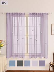 含 1 件涤纶薄纱窗帘杆，6 件白色蝴蝶装饰，纯色，经典设计，含杆，可过滤卧室、客厅窗户的阳光