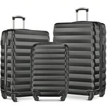 Luggage Set 3 Piece Suitcase Sets With Spinner Wheel, ABS Hardside Travel Laggage Travel Suitcase Suitcases Suit Case Durable Travel Luggage,Combination Lock, 360° Smooth-Rolling Wheels, Large Capacity For Travel, Ideal For School/College/Office Use, Suitable For Boys/Girls/Women/Man, Perfect For Trips & Daily Needs - 黑色 - 查看 1