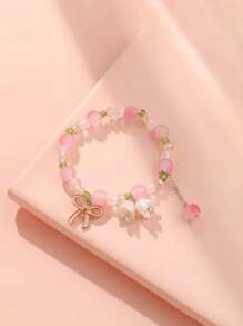 1pc Fashion Bow Flower Beaded Bracelet, Suitable As Gift For Women On Valentine's Day, Mother's Day - Bowknot Lily Of the Valley Bracelet - View 4