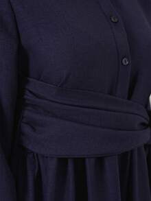 Elegant Woven Fabric Flared Maxi Dress, Suitable For Daily, Travel, Festival, Summer/Winter/Spring/Autumn - Navy Blue - View 3