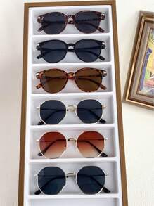 6pcs Rivets Decor Round Frame Polygonal Design Fashion Eyeglasses For Women For Summer Beach Vacation,Outdoor,Travel