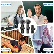 Wireless Lavalier Microphone For Phone IPad TypeC Lapel Mics Plug-Play 2.4G Ultra-Low Delay Built-In Noise Reduction Chip Working Time For Video Recording Interview Podcast Vlog