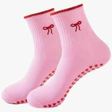 LUVLETTE 1/3 双多尺寸可爱樱桃、蝴蝶结、扇贝边、心形圆点印花普拉提和瑜伽袜，秋季袜子