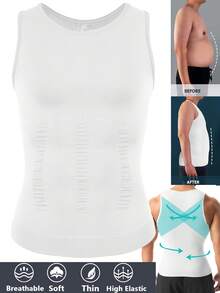 Men's Slimming Vest Tummy Control Shapewear Tank Top Chest Compression Shirt Body Shaper Gynecomastia Compression Undershirts Shaping Belly Abdomen Underwear Gym Workout - 白色 - 查看 2