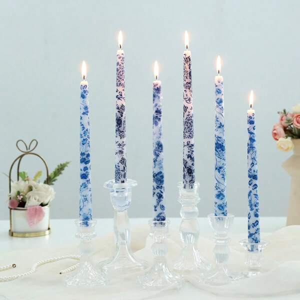 2 piezas de 25 cm Velas aromáticas de varilla larga de porcelana azul y blanca, decoración elegante para el hogar, decoración de boda, estilo de flor azul, un regalo perfecto para decoración de boda y fiesta, adecuado para cualquier escena que desee