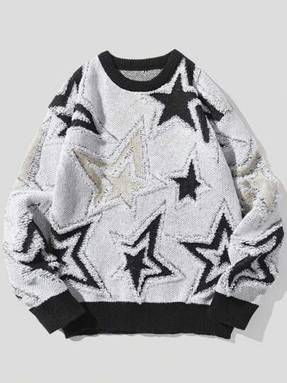 1pc Tween Boy For A Rest. Stylish And Versatile Star-Patterned Pullover, Suitable For Autumn And Winter, College Style, Sports.