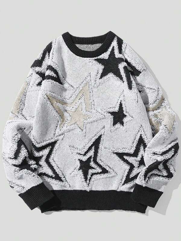 1pc Tween Boy For A Rest. Stylish And Versatile Star-Patterned Pullover, Suitable For Autumn And Winter, College Style, Sports.