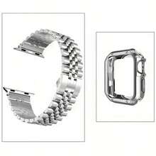 二合一表带+表壳套装，兼容44mm/45mm/40mm/41mm/49mm手表，超薄49mm不锈钢表带，TPU表带和表壳，兼容SE/9/8/7/6/5/4/3/2/1，42mm/38mm可调节表带，兼容配件 - 銀色 - 查看 3