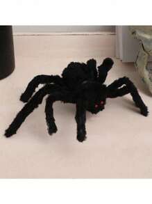 1 Stück schwarze behaarte Halloween Spinne mit roten Augen, gruselige Plüsch Tarantel Requisite, realistischer unheimlicher Insekten Dekor für Spukhaus, Kamin, Eingangsbereich, Tisch, Rasen, Wand, Party, Innen- und Außenbereich, Trick or Treat Aufstellung