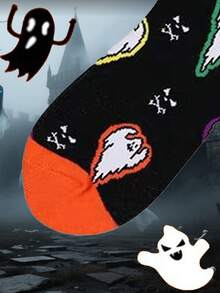 1 双鬼骨图案中筒袜，万圣节袜子 - 彩色 - 查看 3
