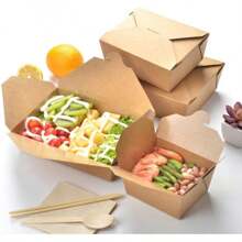 HOT BARGAINS 50 X 49oz (1400ml) (No.8) Takeaway Food Boxes Cardboard Leak Proof Design Kraft Food Containers (174/153x143/120x65mm-1400ml/49oz)
