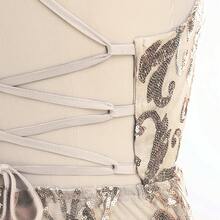 Vestido de graduación para adolescentes con lentejuelas, mini vestido ajustado con tirantes de espagueti y destellos florales - Dorado - Ver 5