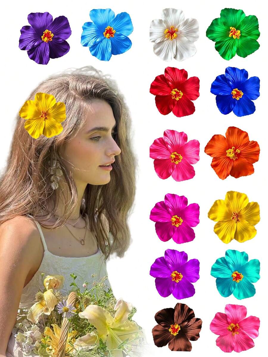 10 Piezas de Pinzas para el cabello con Flores Hawaianas de colores aleatorios, Pinzas para el cabello con Flores Artificiales de Mujer, Pinzas con Flores de Plumeria, Adecuado para Fiestas en la Playa, Fiestas de Verano Tropicales, Accesorios para el Cabello, Regalos para Bodas, Regalos para el Día de la Madre, Regalos para Niñas - Multicolor - Ver 1