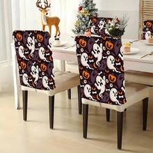 1 pieza/4 piezas/6 piezas/10 piezas Funda de silla de felpa corta con estampado de fantasmas y calabazas de Halloween, funda de silla de felpa corta desmontable, protector de respaldo de silla, adecuado para todas las estaciones, funda de silla decorativa navideña, para comedor, sala de estar, protección de silla para el hogar, con protección de respaldo, aplicable a comedor, oficina, sala de estar, hotel y decoración del hogar