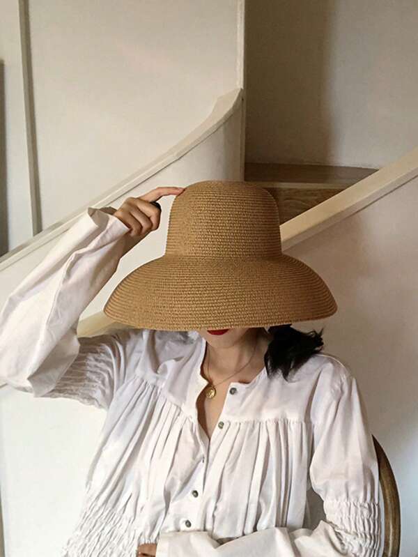 قبعة شمس ذات حافة عريضة للنساء بلون الخاكي، قبعة قش بطراز بوهيمي رجعي، قابلة للطي والتعبئة، قبعة دلو للشاطئ، حماية من الأشعة فوق البنفسجية، خفيفة الوزن، مناسبة للشاطئ والسفر والزفاف ومهرجانات الموسيقى، هدية عيد الحب