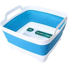 Dish Basin Collapsible With Drain Plug Carry Handles For 9 L Capacity, Collapsible Sink Tub, Dish Wash Basin, Portable Dish Tub, Foldable Dishpan For Camping Dish Washing Tub And RV Sink - Sky Blue - 查看 11