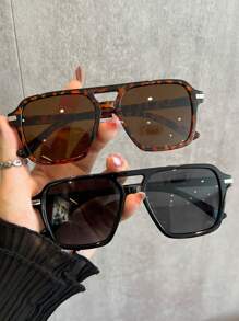 一副时尚双梁飞行员眼镜，女士夏季海滩度假、户外旅行必备，豹纹玳瑁波西米亚风格超大飞行员镜框，适合度假、海滩、旅行。 - 彩色 - 查看 7