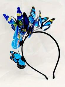 1 szt. modna opaska na głowę z motylem dla kobiet – idealna na Halloween i wieczory panieńskie, urocze plastikowe akcesoria do włosów, elegancka plastikowa opaska na głowę z motylem dla kobiet | opaska z nadrukiem motyla w tonacji tonalnej | elegancki dodatek z popularnymi elementami motyla | opaska bez piór, akcesoria do włosów na imprezę halloweenową, opaska na głowę z koroną na przyjęcie herbaciane