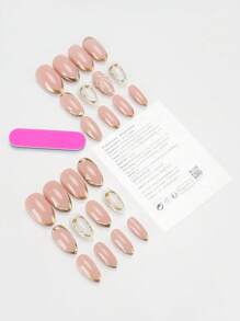 24 片杏仁海滩必备女士按压式指甲艺术贴片/彩色镀金珠宝设计/附赠 1 块果冻胶和 1 条摩擦条 美甲用品 指甲