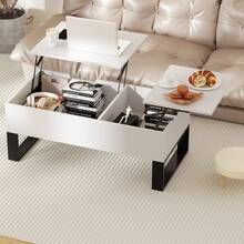 FXLTSBL Coffee Table, Height Adjustable Coffee Table, Pull-Out, Retractable Coffee Table, Separate Hidden Storage Compartment, Double Lifting Plate, Living Room Table, White - White - View 7