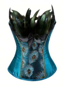 1 件女士优雅孔雀印花束身衣腰带 - 复古蕾丝、海军蓝缎子、幽默万圣节服装 - 彩色 - 查看 14