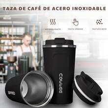 2 Unidades de Taza Termo para Café de Acero Inoxidable 304 (18 oz/510ml): Vaso al Vacío con Tapa para Bebidas Frías y Calientes - Ideal para Oficina - Negro+Rosa - Ver 4
