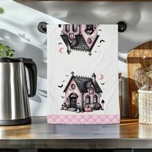 2/4/6/48 Stück Halloween Rosa Haus Muster Weiche Küchentücher/Handtücher, Multifunktional, schnell trocknende Geschirrtücher, geeignet für Küche, Feier, Hochzeit, Dekoration und mehr