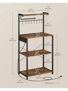 Kitchen Bakers Rack With Power Outlet, 4-Tier Coffee Bar With Adjustable Shelf, Microwave Stand, Paper Towel Holder, 40 X 60 X 140 Cm, Rustic Brown And Ink Black - 英規插(220-240V) - 查看 6