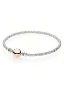 1PC Fashion Women's Round Head Button DIY Pendant Snake Bone Bracelet, Suitable For Daily Matching, Is The Perfect Holiday Gift For Women