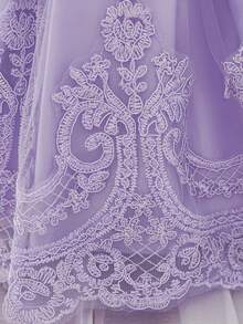 Baby Girls Embroidered Tulle Cute Flower Girl Princess Dress, Suitable For Holiday Celebration Formal Wear, Fabric Floral Pattern Randomly Cut, Headband Not Included - Mauve Purple - View 9