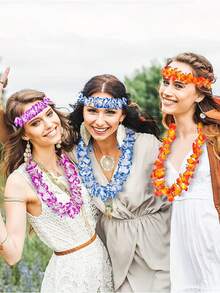 4/8/16/24/32/40/60/80 件夏威夷花环套装、热带花环、项链和手链、夏威夷花环项链、热带夏威夷花卉主题派对礼品、热带芙蓉花，适合夏季泳池派对和夏威夷主题派对，用于 DIY 装饰化装舞会和派对复活节礼物、节日婚礼海滩生日装饰、夏威夷花环派对用品（颜色随机） - 彩色 - 查看 7