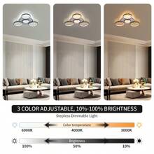 Modern 5-Ring Coffee LED Ceiling Light – Stepless Dimming With Remote Control, 3000K-6500K Adjustable, Stylish Flush Mount Fixture For Living Room, Bedroom, Kitchen - HY-pL0005-5H-cR - View 2