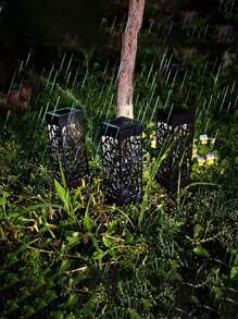 2/4/6/12pcs Outdoor Solar Rectangular Hollow Lawn Light, ABS Resin Material Garden Street Lamp Decoration, Night Light Waterproof Hollow Hollow Solar Ground Insertion Light (500mah), Landscape Projection Pattern Light, Lighting Decoration, Very Suitable For Road Lawns, Garden Courtyards, Driveway Path Lights - Warm Light