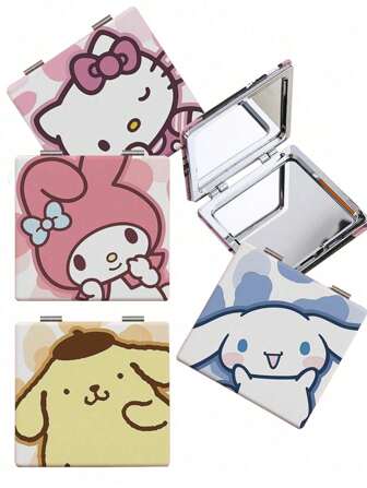 Sanrio Sanrio 1 st - tecknad rosa katt KT katt liten spegel sminkspegel - dubbelsidig, vikbar och bärbar nyckelringsberlock, perfekt resetillbehör eller present till par, med kanelbulle- och pompompuddingfigurer, söt My Melodys och Hello Kittys design heminredning sommar sminklåda, söta tecknade animefigurer, puddinghund, (vissa delar kan vara slumpmässiga)