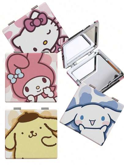 Sanrio Sanrio 1 szt. – Lusterko do makijażu w kształcie różowego kota KT Cat – dwustronne, składane i przenośne, idealne jako dodatek podróżny lub prezent dla pary, z postaciami z cynamonowej bułeczki i puddingu z pomponami, urocze pudełko do przechowywania kosmetyków do łazienki w stylu My Melody i Hello Kitty, urocze postacie z kreskówek anime, pudding dog (niektóre elementy mogą być losowe)