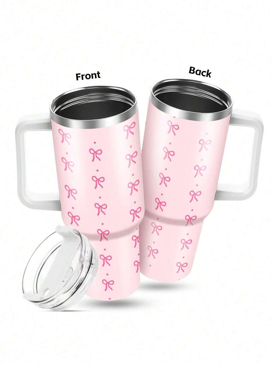1 件 40 盎司不锈钢玻璃杯、粉色蝴蝶结隔热旅行咖啡杯、冷热饮品瓶、圣诞节和万圣节礼物彩色马克杯、返校水瓶