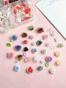 1Box Mixed  Sweet Pearl Leaf Flower Nail CharmS French Retro Rose DIY Stud Hair Clip Nail Art Decorations  Accessories DIY Crafts - 彩色 - 查看 6