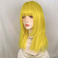 Yellow Long Straight Synthetic Wigs With Bangs Y2K Fluffy Lolita Cosplay Women Wig Heat Resistant For Daily Party - Yellow - View 5