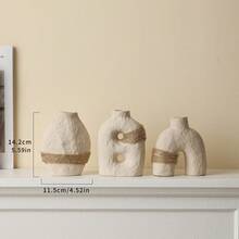 1/3 piezas Juego de jarrones de cerámica vintage rústica en beige - Perfecto para cañas, ideal para bodas y decoración del hogar, adecuado para sala de estar, dormitorio y decoración central de mesa de café, decoración de habitación, jarrón de flores, jarrón de vidrio
