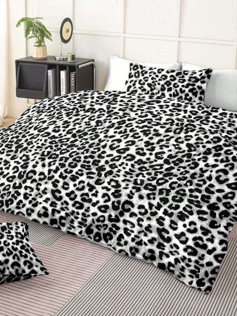 3pcs Leopard Print Bedding Set (1 Duvet Cover And 2 Pillowcases), Soft And Skin-Friendly, Suitable For Boys, Girls, Students, Dorms, Homes, All Seasons
