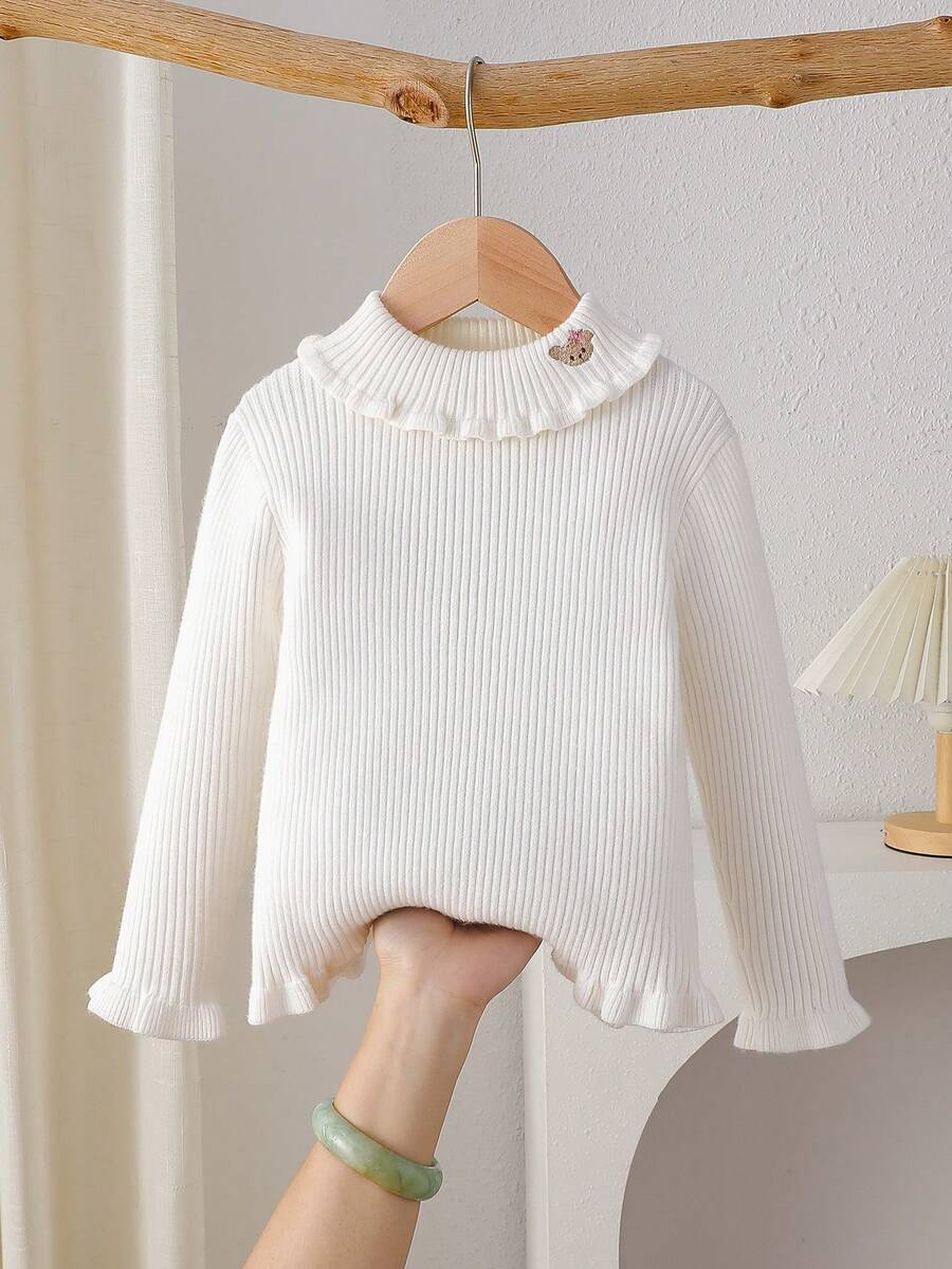 Young Girl' Winter High Collar Pullover Sweater - White - View 1