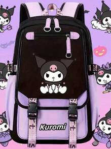 Sanrio Sanrio Kuromi Anime Cartoon Backpack , Nylon Laptop Backpack For Boys And Girls, Multiple Compartments, External Device Ports, Waterproof Design, Adjustable Shoulder Straps, Suitable For School And Daily Use As Well As Travel, Cute Cartoon Printing, Themed Lunch Bag, Backpack Durable Zipper Closure, Back-To-School Supplies
