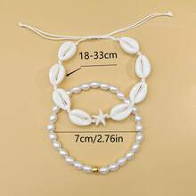 2pcs Bohemian Style Starfish & Seashell Anklets Set, Handmade Beaded Ankle Bracelets, Suitable For Daily Vacation Wear, Holiday Gift For Friends - White - View 2