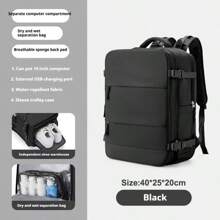 40x20x25cm 随身行李瑞安航空旅行背包，男士飞机手提包，14 英寸笔记本电脑背包，适合学校、徒步旅行、工作 - 适用于办公室、户外、旅行、大学、小学、初中、高中、商务、通勤、运动旅行必备 - 黑色 - 查看 5