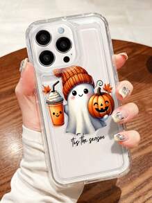 1pc Halloween Pumpkin & Ghost Pattern Transparent Air Cushion Full Coverage Anti-Slip Soft Phone Case Compatible With IPhone 11, 12, XR, 13, 13 Pro, 13 Pro Max, 14, 14 Pro, 14 Pro Max, 15, 15 Pro, 15 Plus, 15 Pro Max, 16, 16 Pro, 16 Plus, 16 Pro Max, Galaxy S25, Galaxy S25 Ultra, Galaxy S25 Plus Waterproof Shockproof Anti-Fall Scratch Resistant