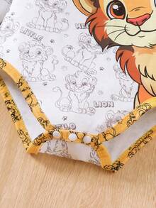 3件套“勇敢狮子宝宝”幼儿长袖上衣、狮子印花裤子和带耳朵的帽子套装 - 黃色 - 查看 6