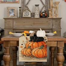 1 Piece Of Halloween Patterned Table Flag, Including Pumpkin And Black Cat, Made Of 72 Inch Knitted Polyester Fiber, Suitable For Holiday Gathering Tables, Home Kitchen Decoration, And Gifts.