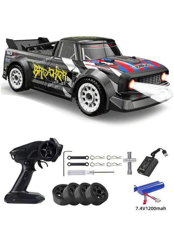 Conjunto de coche de carreras RC, coche de control remoto a escala 1:16, coche de carreras de alta velocidad 4WD a talla grande de 30 km/h con luces LED, con neumáticos de drift, coche RC 2.4Ghz, coche de drift, coche de drift para adolescentes aficionados al RC, modelos de juegos competitivos