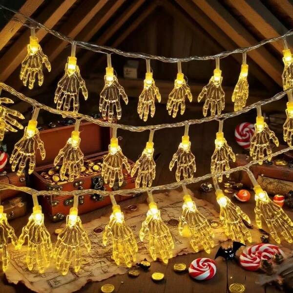 1pc Halloween Neon LED Ghost Hand String Lights, For Halloween Party Decoration, Living Room Decor Fairy Lights, Camping, Suitable For Room, Bedroom, Cafe, Bar Scenes Halloween Decoration Room Decor Halloween Garden Decor For Gift Fairy Holiday Decor Festival Decor
