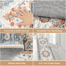 Pauwer Hallway Runner Rug Washable Rugs Runner Non Slip Carpet Runner Boho Farmhouse Vintage Throw Area Rugs Floor For Kitchen Laundry Room Entryway Bedroom Bathroom - 藍色 - 查看 2
